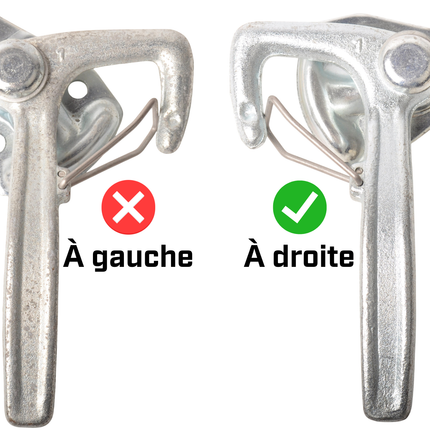 Cantonal Fermeture à crochet angulaire DROITE grande avec ressort (grande plaque de montage)