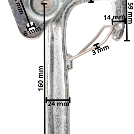 Cantonal Fermeture à levier coudé DROITE petit type 1 avec ressort (petite plaque de montage)