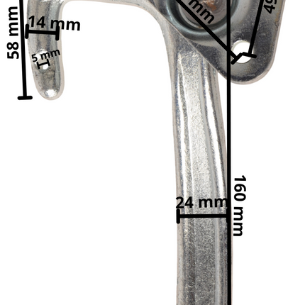 Cantonal Fermeture à levier coudé GAUCHE type 1 (petite plaque de montage)