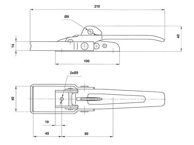 Cantonal Fermeture à levier pour ridelles de remorque sur plaque - 100 x 27 mm