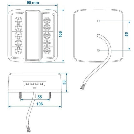 Cantonal Feu arrière 4 fonctions 105x98x35 mm - LED - connexion à fiche