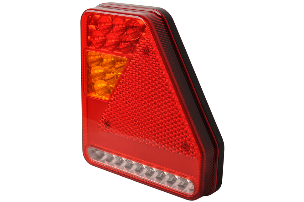 Cantonal Feu arrière de remorque - Glotrac - LED - droite - 208x188x40 mm - avec feu de recul et réflecteur triangulaire