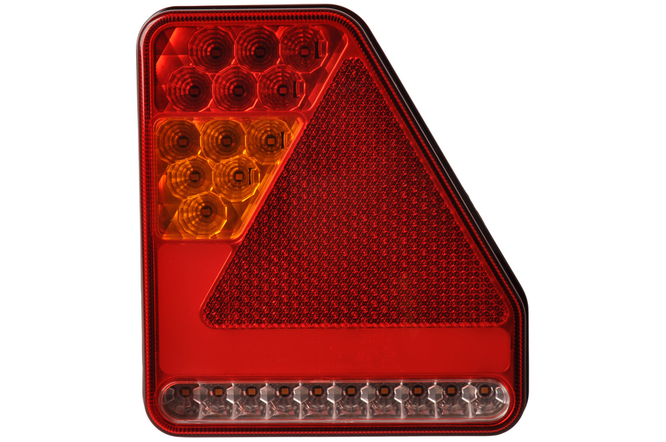 Cantonal Feu arrière de remorque - Glotrac - LED - droite - 208x188x40 mm - avec feu de recul et réflecteur triangulaire