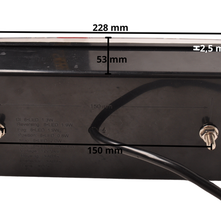 Cantonal Feu arrière fiche aspöck 228x100x53 mm - tout LED et Plug&Play - droit