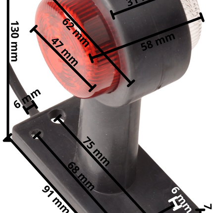 Cantonal Feu de gabarit rouge/blanc LED 12-24v