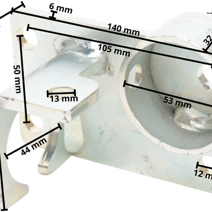 Cantonal Fixation centrale pour roue jockey ronde 50 mm - avec support de prise - adaptée aux freins à inertie avec tube rond