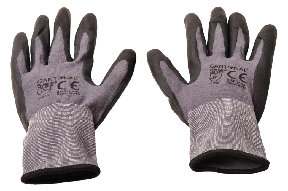 Cantonal Gants de travail PU – lot de 12 paires (24 pièces) – taille XL/10 – nylon/spandex – adhérence résistante à l’usure