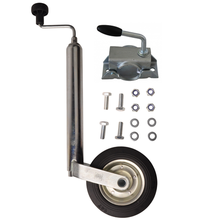 Cantonal Jeu complet de roue jockey - 48 mm - comprenant roue jockey, pince pour roue jockey et matériel de montage