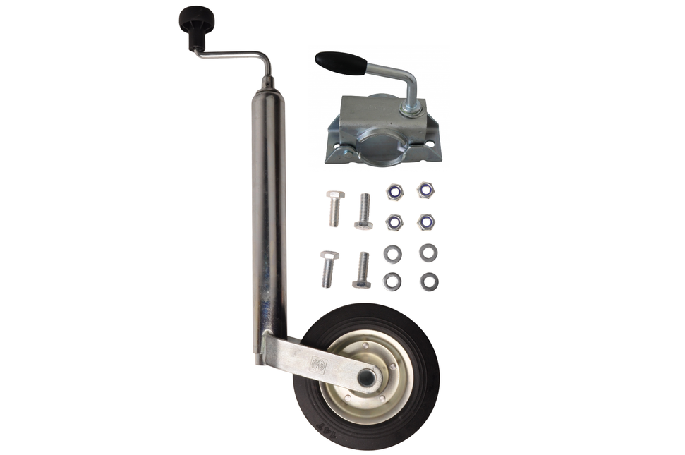 Cantonal Jeu complet de roue jockey - 48 mm - comprenant roue jockey, pince pour roue jockey et matériel de montage