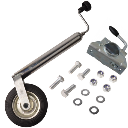 Cantonal Jeu complet de roue jockey - 48 mm - comprenant roue jockey, pince pour roue jockey et matériel de montage