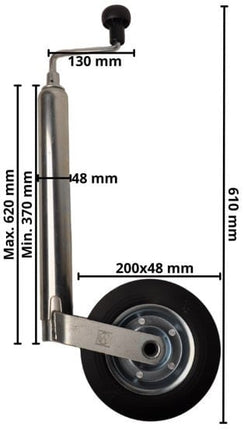 Cantonal Jeu complet de roue jockey - 48 mm - comprenant roue jockey, pince pour roue jockey et matériel de montage