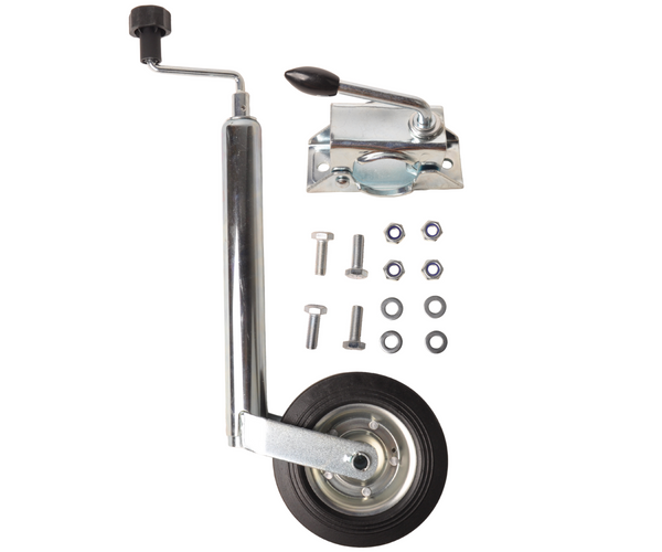 Jeu complet de roue jockey - 48 mm - comprenant roue jockey, pince pour roue jockey et matériel de montage