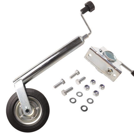 Cantonal Jeu complet de roue jockey - 48 mm - comprenant roue jockey, pince pour roue jockey et matériel de montage