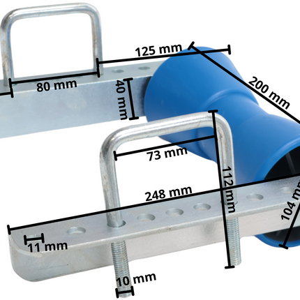 Cantonal Jeu de rouleaux de quille - 200 x 104 mm - bleu - avec boulons en U 100 x 73 mm - PE