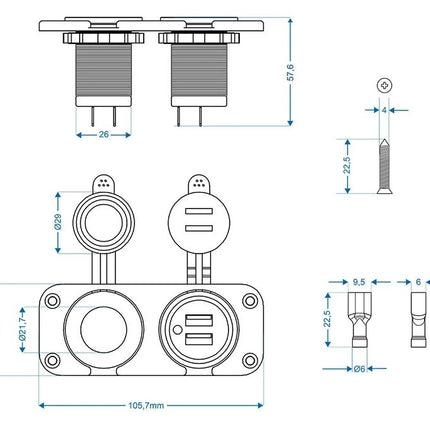 Cantonal Kit d'installation - Prise DIN + 2x port USB 2x2100mA