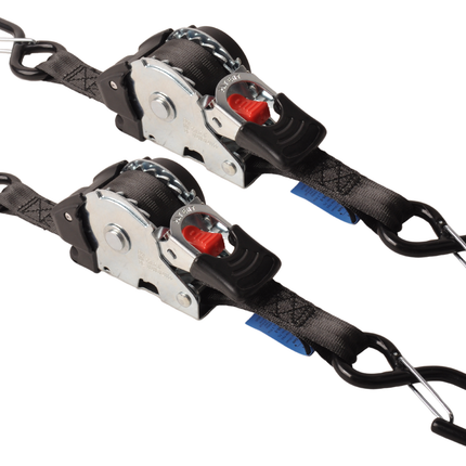 Cantonal Lot de 2 sangle d'arrimage automatique - 300x2,5 cm - charge de rupture 600 kg - avec crochets en S et clips de sécurité