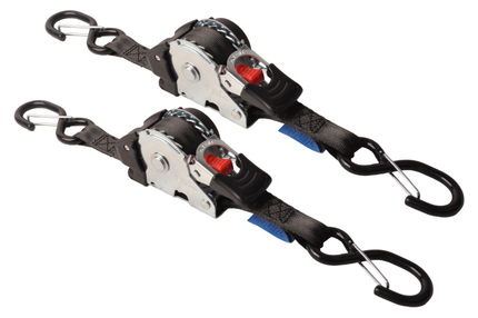 Cantonal Lot de 2 sangle d'arrimage automatique - 300x2,5 cm - charge de rupture 600 kg - avec crochets en S et clips de sécurité