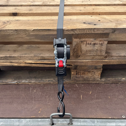 Cantonal Lot de 2 sangle d'arrimage automatique - 300x2,5 cm - charge de rupture 600 kg - avec crochets en S et clips de sécurité