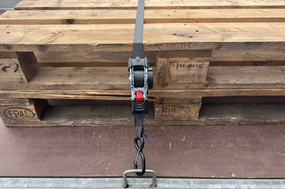 Cantonal Lot de 2 sangle d'arrimage automatique - 300x2,5 cm - charge de rupture 600 kg - avec crochets en S et clips de sécurité