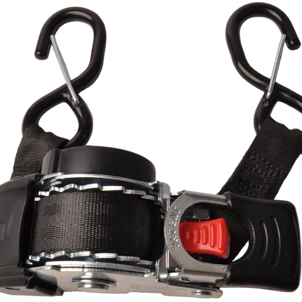 Cantonal Lot de 2 sangle d'arrimage automatique - 300x2,5 cm - charge de rupture 600 kg - avec crochets en S et clips de sécurité