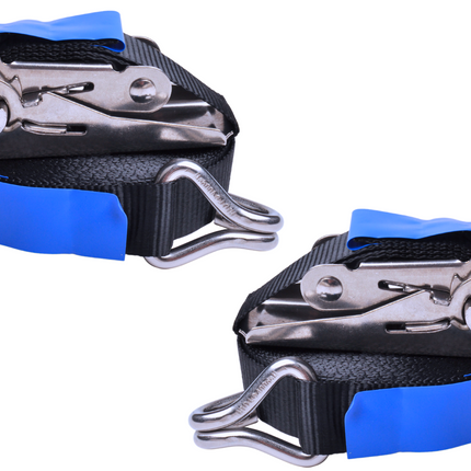Cantonal Lot de 2 sangles d'arrimage - 570x2,5 cm - noir - charge de rupture 400 kg - avec crochet inox et cliquet