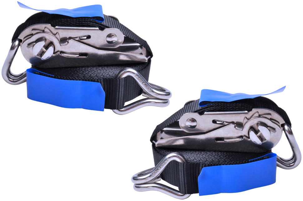 Cantonal Lot de 2 sangles d'arrimage - 570x2,5 cm - noir - charge de rupture 400 kg - avec crochet inox et cliquet