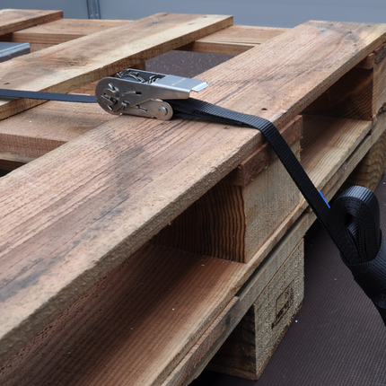 Cantonal Lot de 2 sangles d'arrimage - 570x2,5 cm - noir - charge de rupture 400 kg - avec crochet inox et cliquet