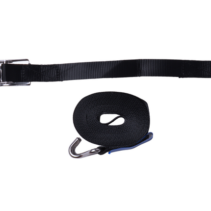 Cantonal Lot de 2 sangles d'arrimage - 570x2,5 cm - noir - charge de rupture 400 kg - avec crochet inox et cliquet