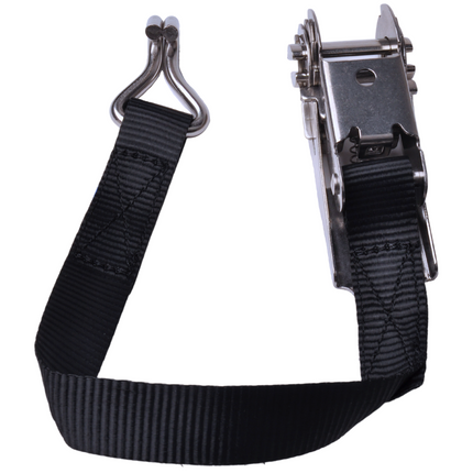 Cantonal Lot de 2 sangles d'arrimage - 570x2,5 cm - noir - charge de rupture 400 kg - avec crochet inox et cliquet