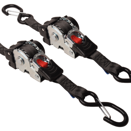 Cantonal Lot de 2 sangles d'arrimage automatique - 180x2,5 cm - charge de rupture 600 kg - avec crochets en S et clips de sécurité