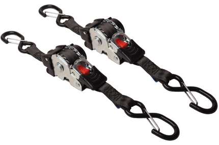 Cantonal Lot de 2 sangles d'arrimage automatique - 180x2,5 cm - charge de rupture 600 kg - avec crochets en S et clips de sécurité