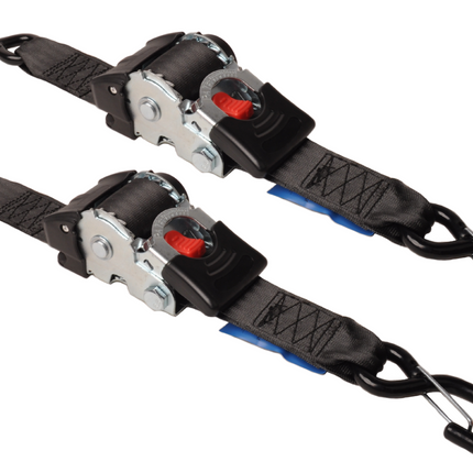 Cantonal Lot de 2 sangles d'arrimage automatique - 180x5 cm - charge de rupture 1500 kg - avec crochets en S et clips de sécurité