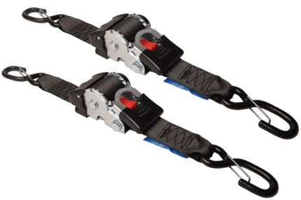 Cantonal Lot de 2 sangles d'arrimage automatique - 180x5 cm - charge de rupture 1500 kg - avec crochets en S et clips de sécurité