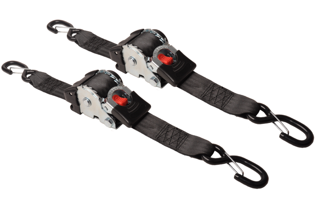 Cantonal Lot de 2 Sangles d'arrimage  automatique - 300x5 cm - charge de rupture 1500 kg - Avec crochets en S et clips de sécurité