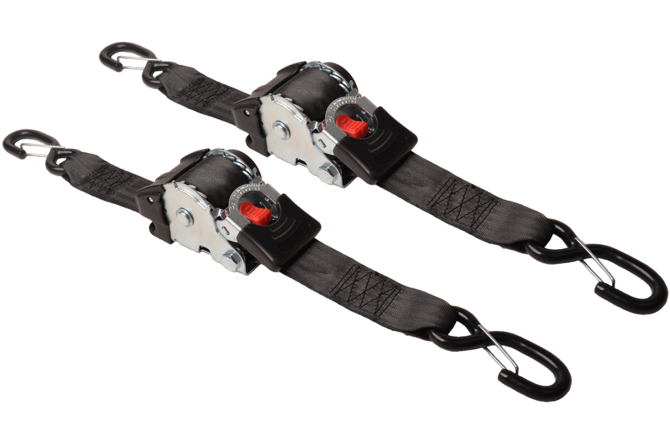 Cantonal Lot de 2 Sangles d'arrimage  automatique - 300x5 cm - charge de rupture 1500 kg - Avec crochets en S et clips de sécurité