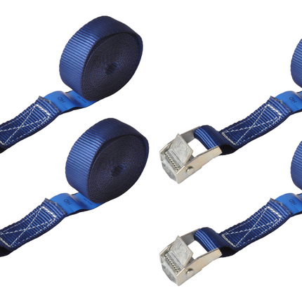 Cantonal Lot de 4 sangles d'arrimage - 300x2,5 cm - bleu - charge de rupture 250 kg