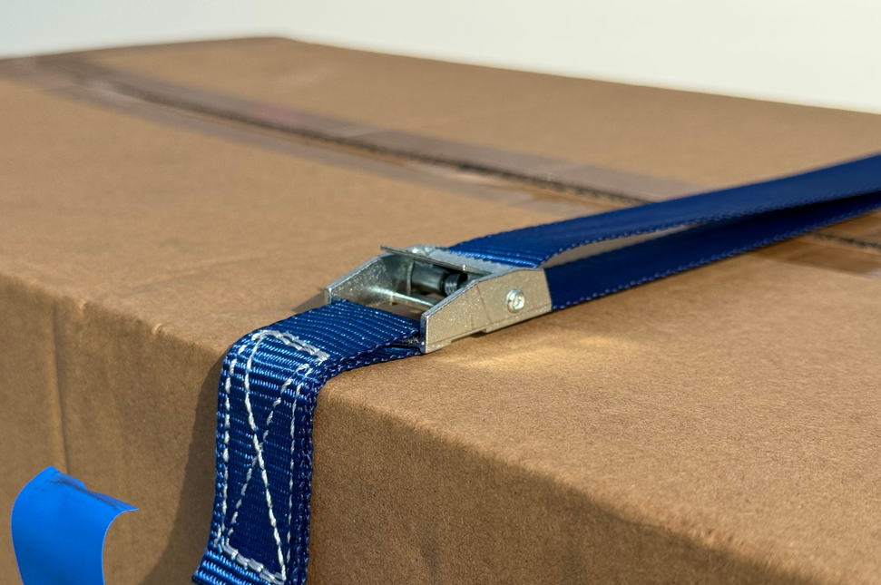 Cantonal Lot de 4 sangles d'arrimage - 300x2,5 cm - bleu - charge de rupture 250 kg