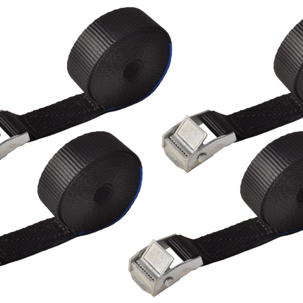 Cantonal Lot de 4 sangles d'arrimage - 300x2,5 cm - noir - charge de rupture 250 kg