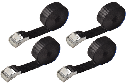 Cantonal Lot de 4 sangles d'arrimage - 300x2,5 cm - noir - charge de rupture 250 kg