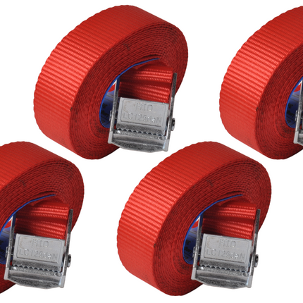 Cantonal Lot de 4 sangles d'arrimage - 300x2,5 cm - rouge - charge de rupture 250 kg
