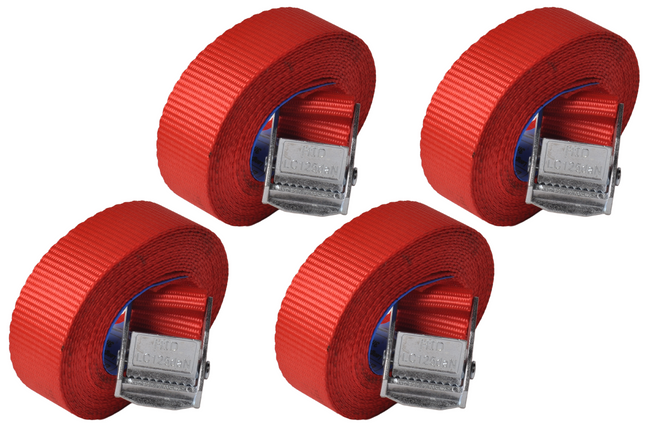 Cantonal Lot de 4 sangles d'arrimage - 300x2,5 cm - rouge - charge de rupture 250 kg