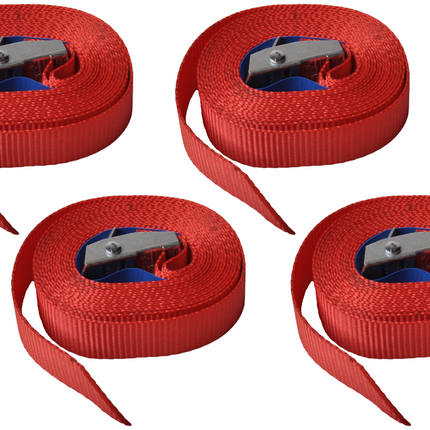 Cantonal Lot de 4 sangles d'arrimage - 300x2,5 cm - rouge - charge de rupture 250 kg