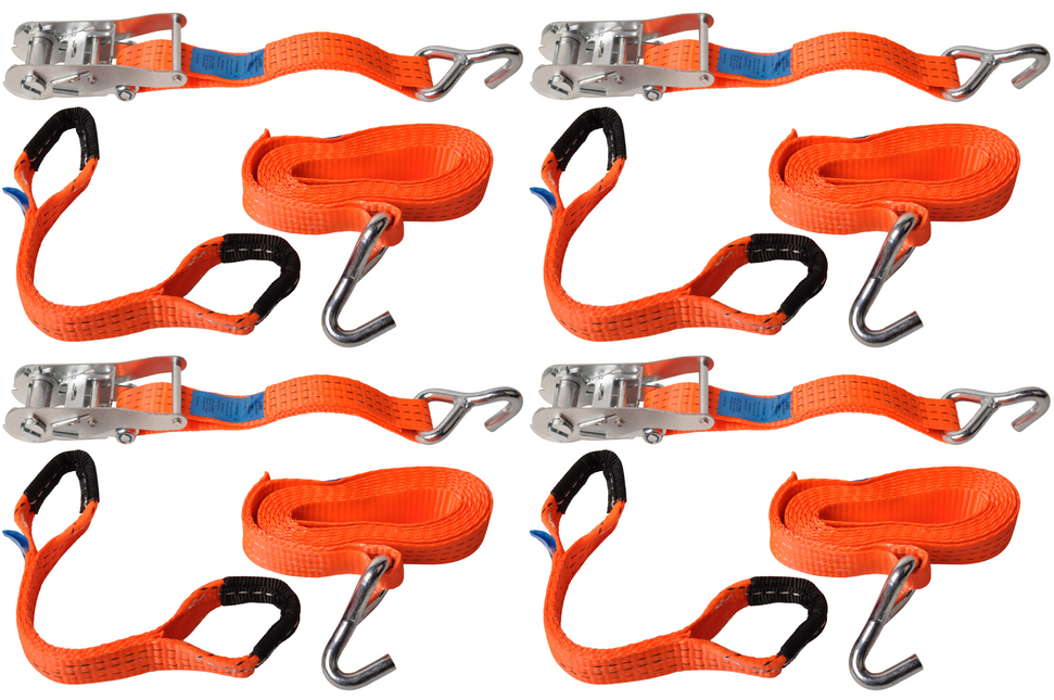 Cantonal Lot de 4 sangles d'arrimage - 330x3,6 cm - charge de rupture 3000 kg- pour remorque porte-voiture
