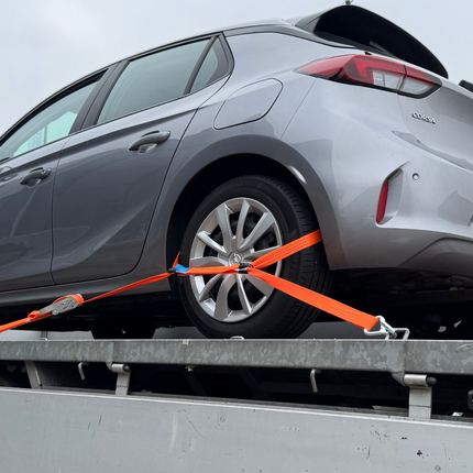 Cantonal Lot de 4 sangles d'arrimage - 330x3,6 cm - charge de rupture 3000 kg- pour remorque porte-voiture