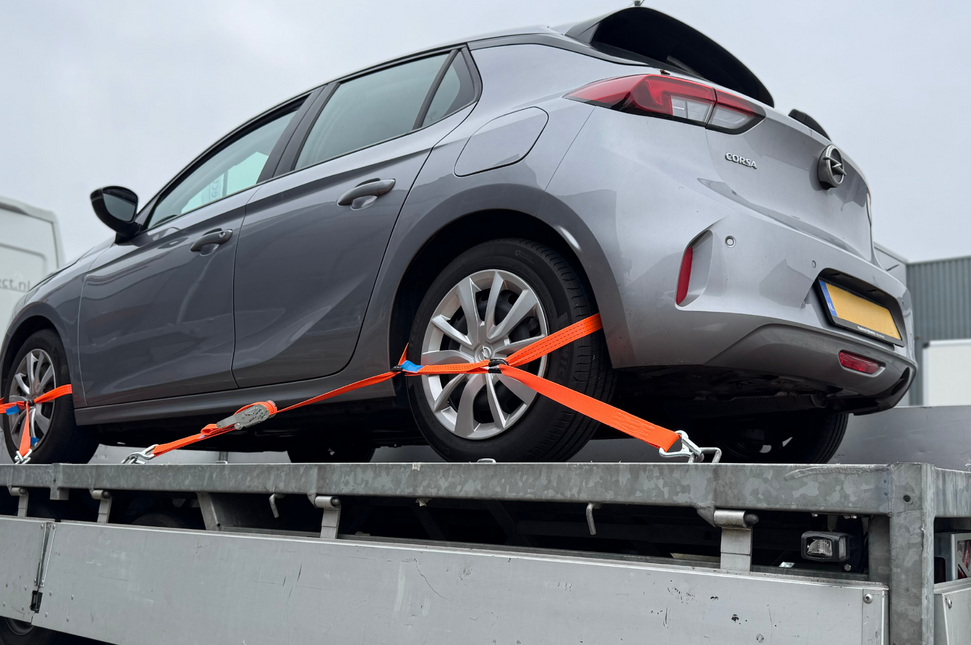 Cantonal Lot de 4 sangles d'arrimage - 330x3,6 cm - charge de rupture 3000 kg- pour remorque porte-voiture