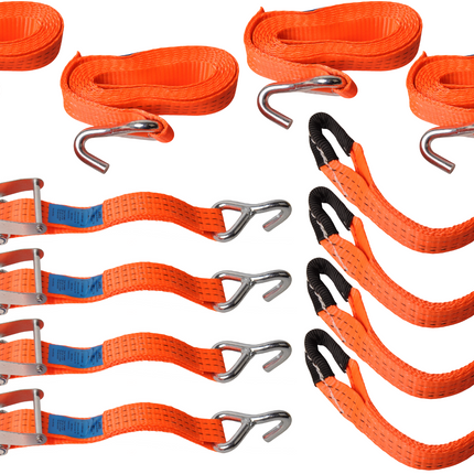 Cantonal Lot de 4 sangles d'arrimage - 330x3,6 cm - charge de rupture 3000 kg- pour remorque porte-voiture