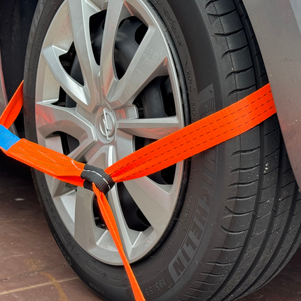 Cantonal Lot de 4 sangles d'arrimage - 330x3,6 cm - charge de rupture 3000 kg- pour remorque porte-voiture