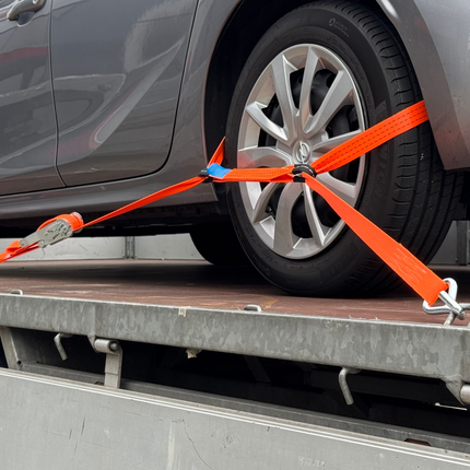 Cantonal Lot de 4 sangles d'arrimage - 330x3,6 cm - charge de rupture 3000 kg- pour remorque porte-voiture
