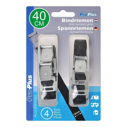 Cantonal Lot de 4 Sangles d'arrimage - 40x1,8 cm - noir - pour porte-vélos