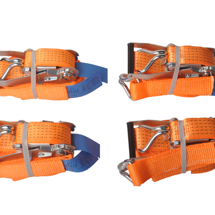Cantonal Lot de 4 Sangles d'arrimage - 800x5 cm - orange - charge de rupture 5000 kg